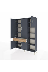 Arges Dolap 10 Raflı Tek Çekmeceli 5 Kapaklı 132x30x195 Antrasit-Antrasit/Çam