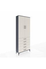 Arges Dolap 3 Raflı 5 Çekmeceli 2 Kapaklı 88x30x221 Antrasit-Aytaşı