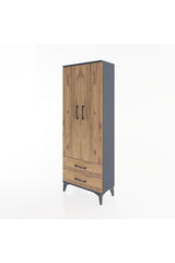 Arges Dolap 4 Raflı 2 Çekmeceli 2 Kapaklı 60x30x163 Antrasit-Çam