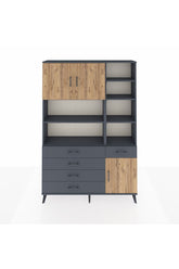 Arges Dolap 9 Raflı 5 Çekmeceli 3 Kapaklı 132x30x195 Antrasit-Çam/Antrasit