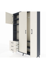 Arges Gardrop 6 Raflı 3 Çekmeceli Tek Askılı 132x30x195 Antrasit-Aytaşı