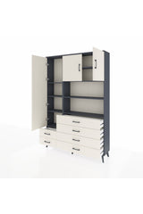 Arges Gardrop 8 Raflı 6 Çekmeceli 3 Kapaklı 132x30x195 Antrasit-Aytaşı