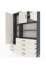 Arges Gardrop 8 Raflı 6 Çekmeceli 3 Kapaklı 132x30x195 Antrasit-Aytaşı