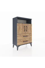 Arges Komodin 2 Raflı 2 Çekmeceli 2 Kapaklı 60x30x96 Antrasit-Çam