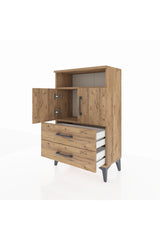 Arges Komodin 2 Raflı 2 Çekmeceli 2 Kapaklı 60x30x96 Çam-Çam