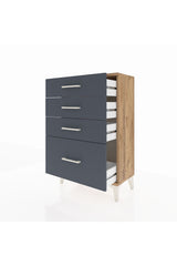 Arges Komodin 4 Çekmeceli 60x30x96 Çam-Antrasit