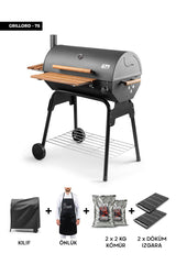 Cheffi Grillord‑75 Kömürlü Barbekü (2 Adet Döküm Izgaralı) + Hediye Seti (Önlük + Kılıf + 2×2 kg Kömür)