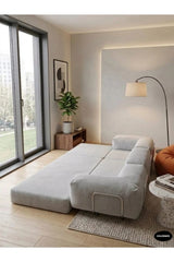 Fitilli Kadife 3 Kişilik Kanepe Yatak – Açılır Sünger Koltuk | 300x200 cm | Salon Misafir Yatağı | Gri
