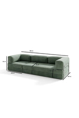 Fitilli Kadife 3 Kişilik Kanepe Yatak – Açılır Sünger Koltuk | 300x200 cm | Salon Misafir Yatağı | Yeşil
