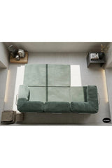 Fitilli Kadife 3 Kişilik Kanepe Yatak – Açılır Sünger Koltuk | 300x200 cm | Salon Misafir Yatağı | Yeşil