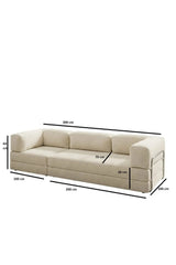 Fitilli Kadife 3 Kişilik Kanepe Yatak – Açılır Sünger Koltuk | 300x200 cm | Salon Misafir Yatağı | Krem