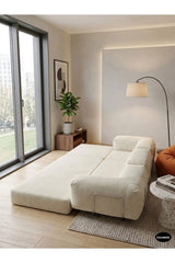 Fitilli Kadife 3 Kişilik Kanepe Yatak – Açılır Sünger Koltuk | 300x200 cm | Salon Misafir Yatağı | Krem