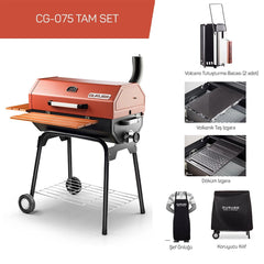 Guruss CG-075 Barbekü Mangal | Kömürlü | 75 Cm | Kırmızı | Tam Set