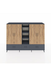 Hyperion Dolap 12 Raflı 3 Çekmeceli 4 Kapaklı 220x44x163 Antrasit-Çam/Antrasit