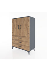 Hyperion Dolap 2 Raflı 3 Çekmeceli 2 Kapaklı 88x44x134 Antrasit-Çam