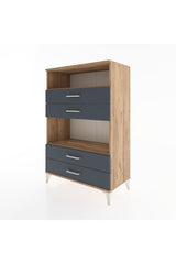 Hyperion Dolap 2 Raflı 4 Çekmeceli 88x44x134 Çam-Antrasit