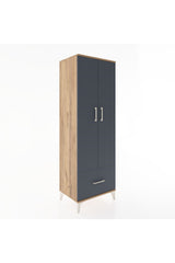 Hyperion Dolap 4 Raflı Tek Çekmeceli 2 Kapaklı 60x44x182 Çam-Antrasit