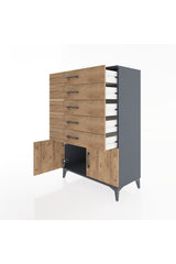 Hyperion Dolap 5 Çekmeceli 2 Kapaklı 88x44x134 Antrasit-Çam