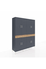 Hyperion Gardrop 10 Raflı 2 Çekmeceli 8 Kapaklı 176x44x221 Antrasit-Antrasit/Çam