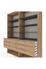 Hyperion Gardrop 8 Raflı 6 Çekmeceli 176x44x221 Çam-Antrasit/Çam