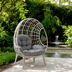 Egg Chair Tekli Rattan Bahçe Koluğu | Rehome Minderli Oval Lounge
