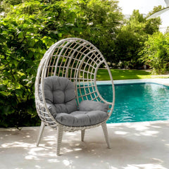 Egg Chair Tekli Rattan Bahçe Koluğu | Rehome Minderli Oval Lounge