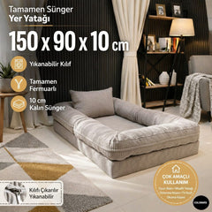 Çocuk Yer Yatağı 150x90 cm – Sünger Bebek Oyun Minderi Yıkanabilir Kılıflı | Gri