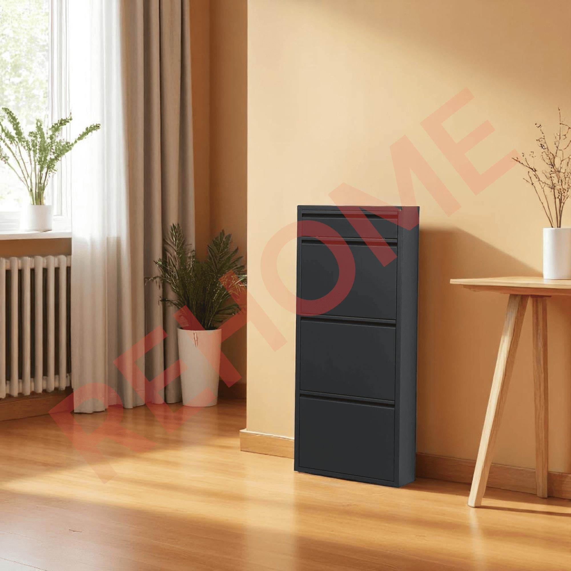 3+1 Raflı Metal Ayakkabılık | Siyah | Ayakkabı Dolabı