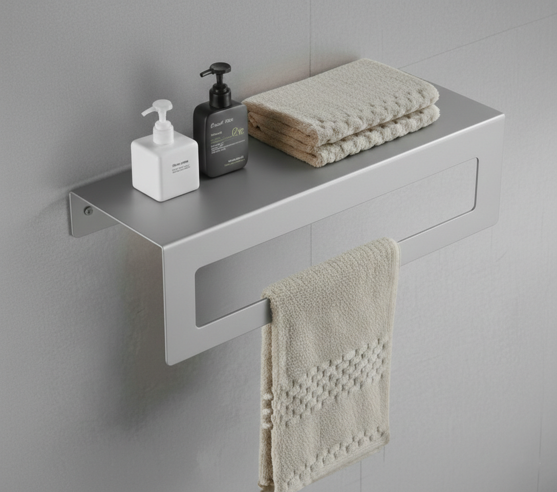 Açık Gri Galvaniz Havlu Askılı Banyo Rafı | Rehome