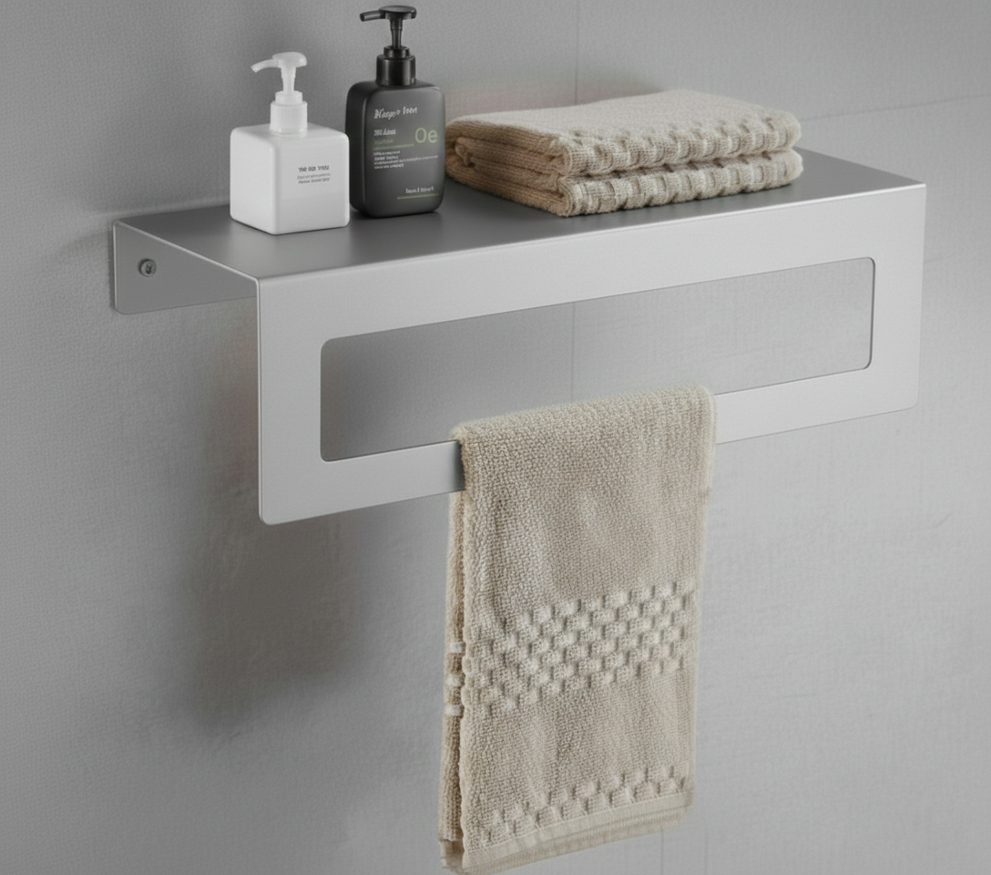 Açık Gri Galvaniz Havlu Askılı Banyo Rafı | Rehome