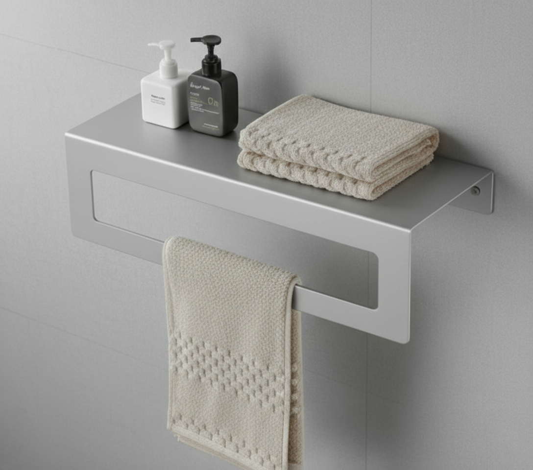Açık Gri Galvaniz Havlu Askılı Banyo Rafı | Rehome