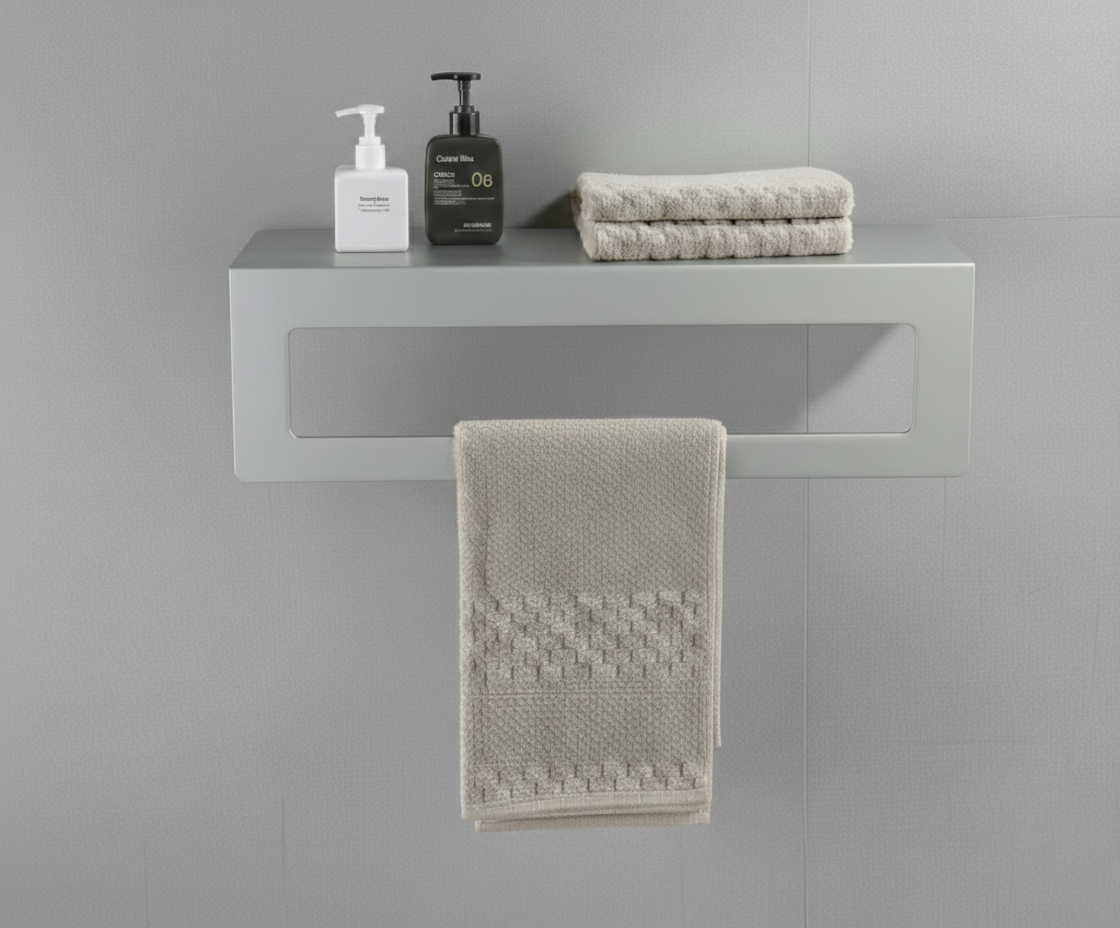 Açık Gri Galvaniz Havlu Askılı Banyo Rafı | Rehome