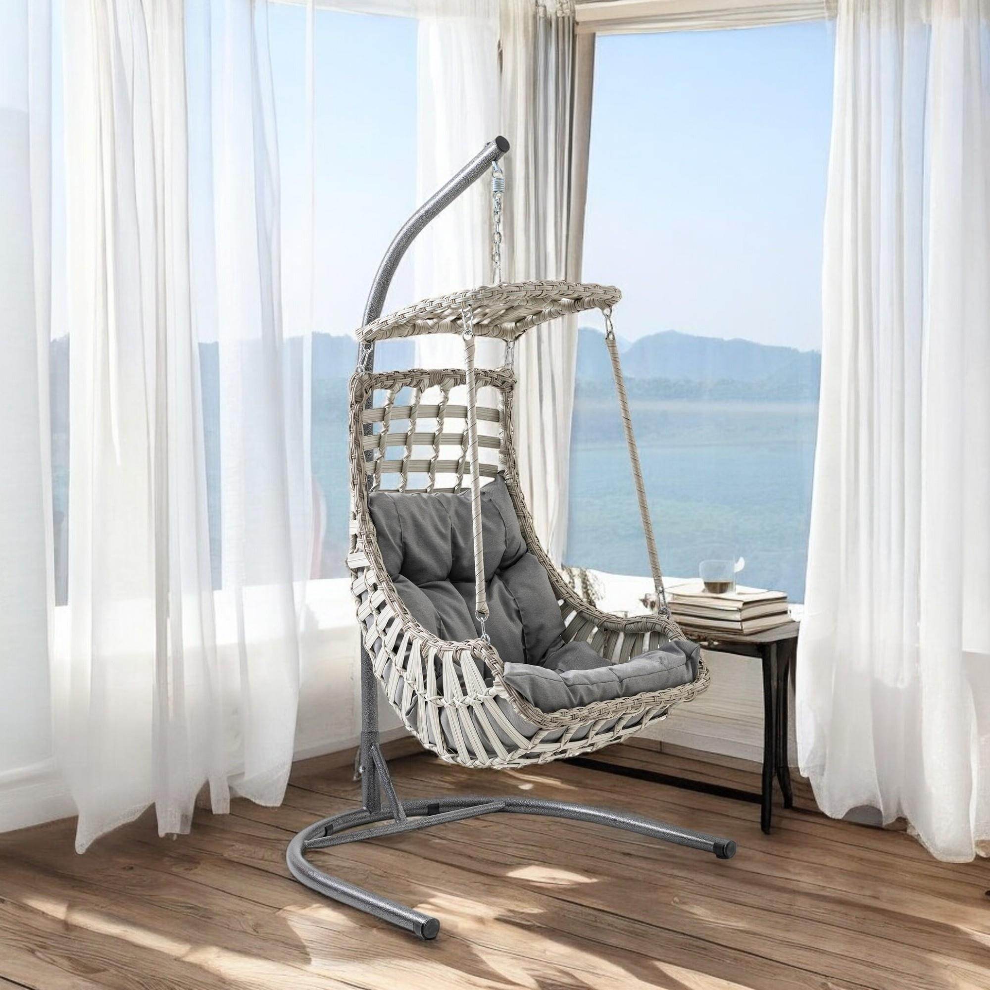 Alaçatı | Tekli Rattan Bahçe Salıncağı | Rehome Balkon Salıncağı