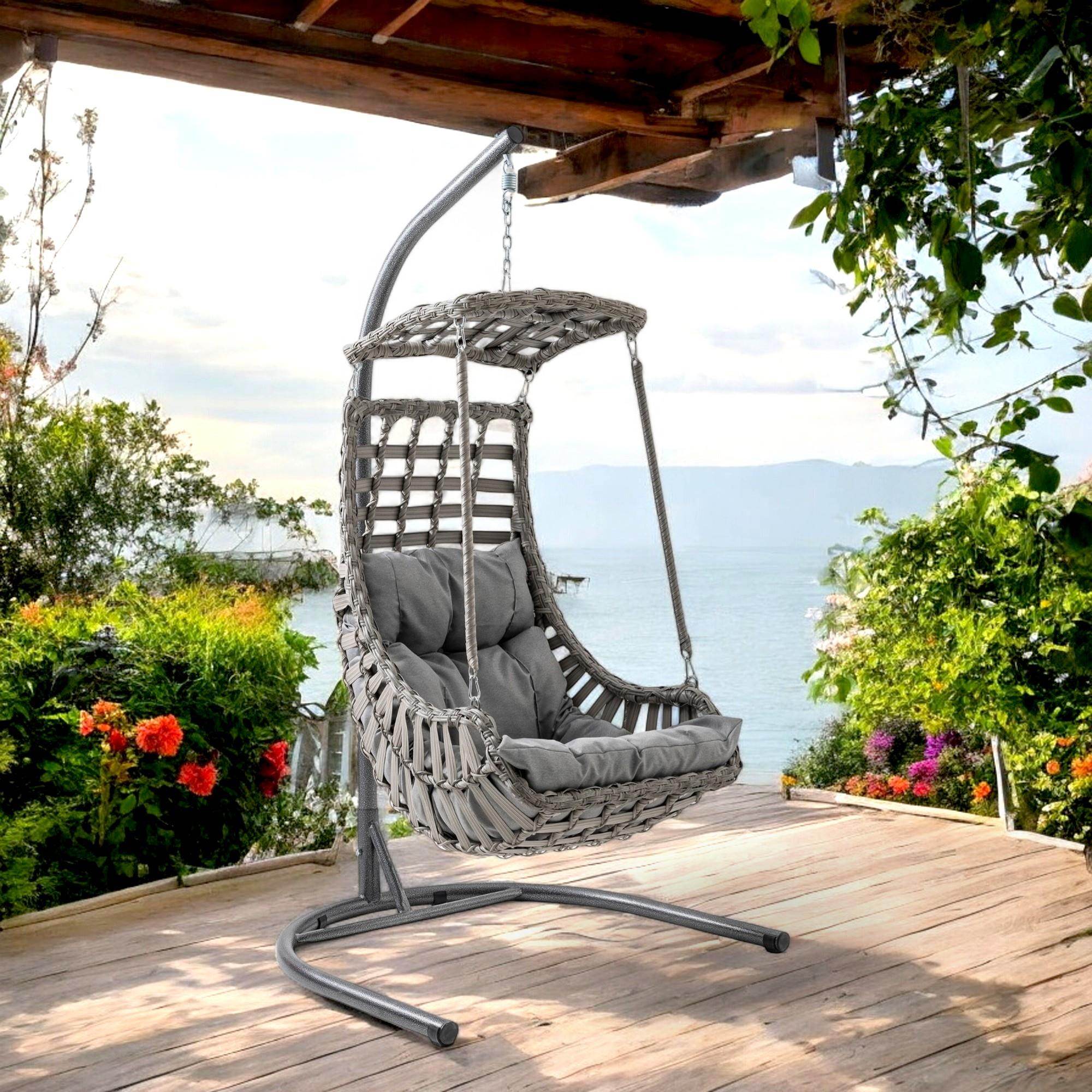 Alaçatı | Tekli Rattan Bahçe Salıncağı | Rehome Balkon Salıncağı