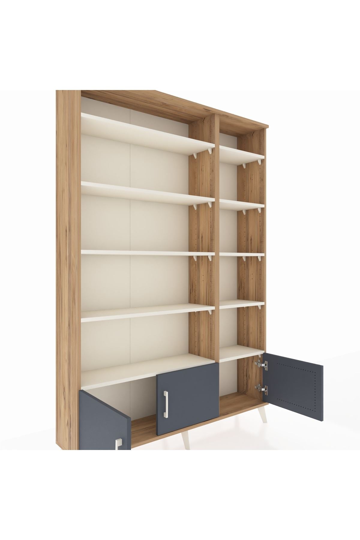 Arges Dolap 10 Raflı 3 Kapaklı 132x30x195 Çam-Antrasit/Aytaşı
