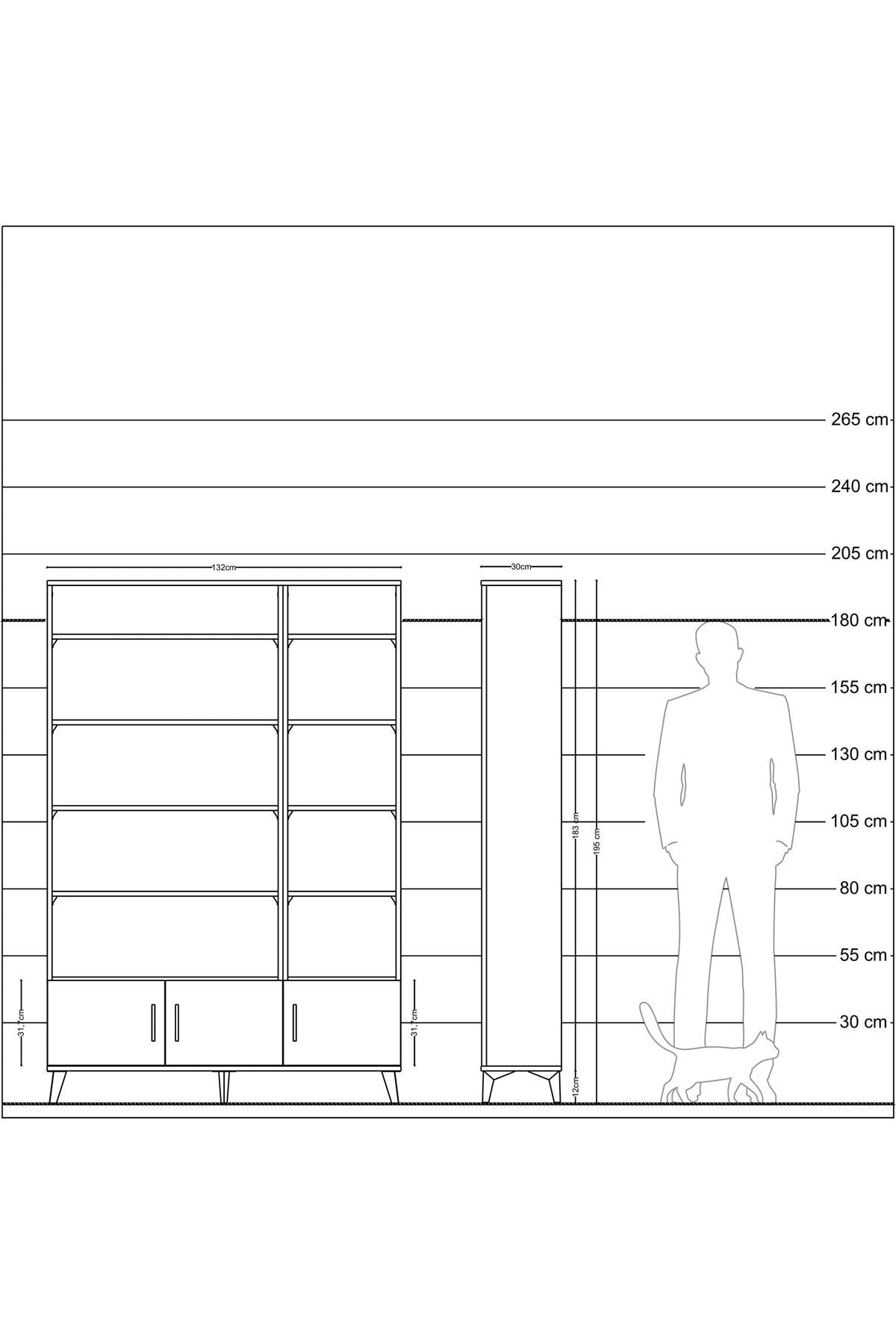 Arges Dolap 10 Raflı 3 Kapaklı 132x30x195 Çam-Antrasit/Aytaşı