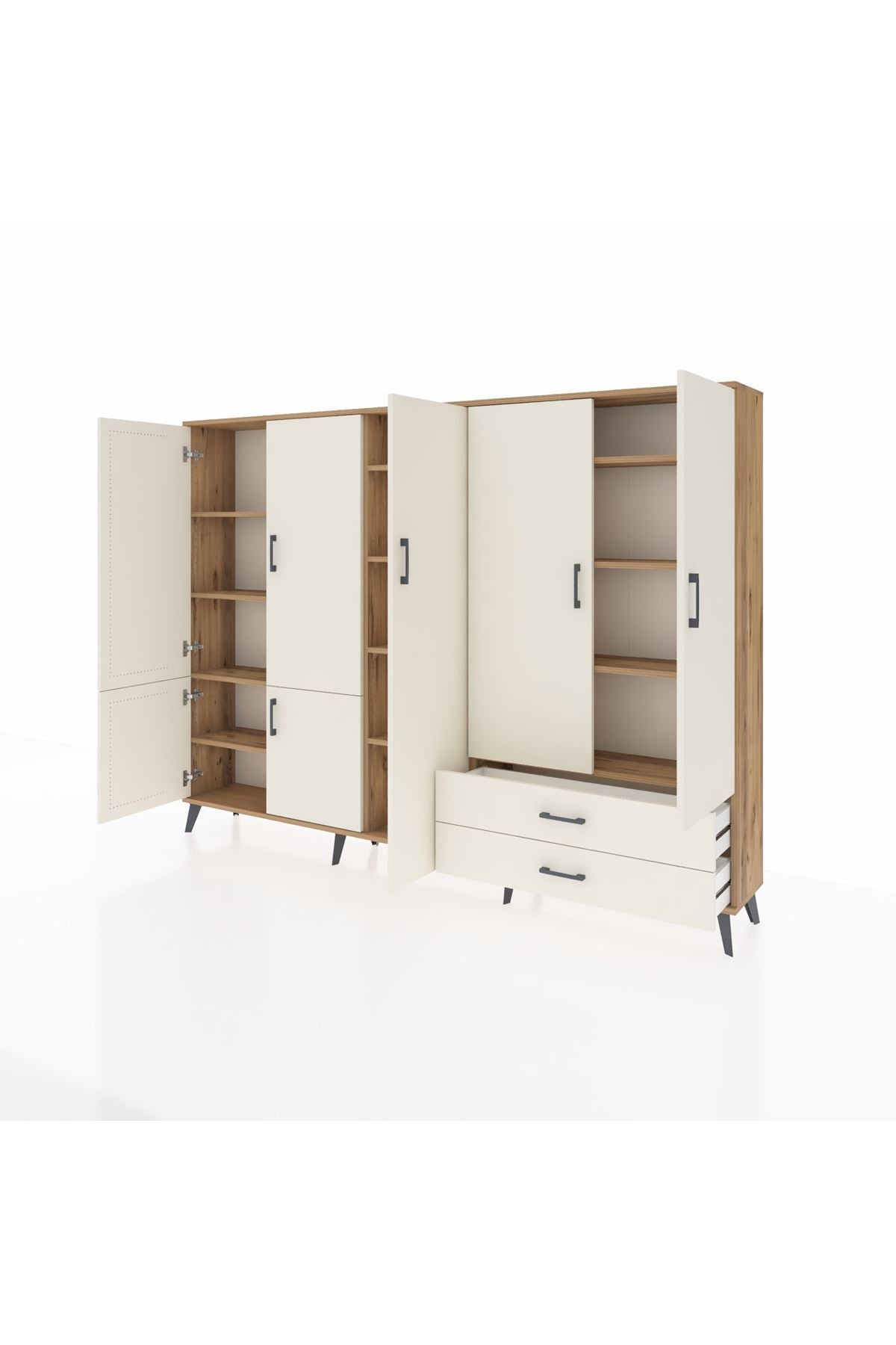Arges Dolap 12 Raflı 2 Çekmeceli 7 Kapaklı 220x30x163 Çam-Aytaşı