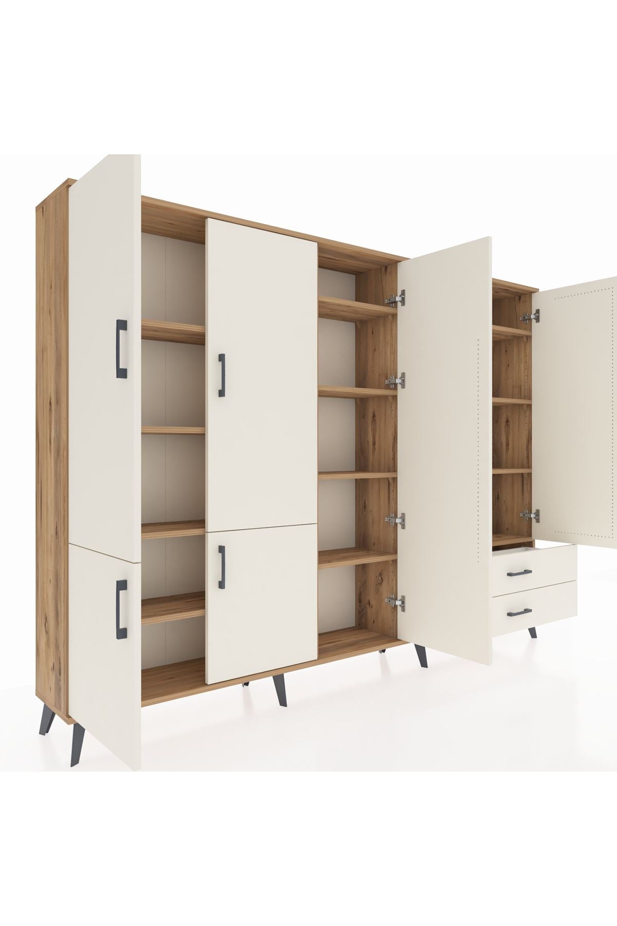 Arges Dolap 12 Raflı 2 Çekmeceli 7 Kapaklı 220x30x163 Çam-Aytaşı