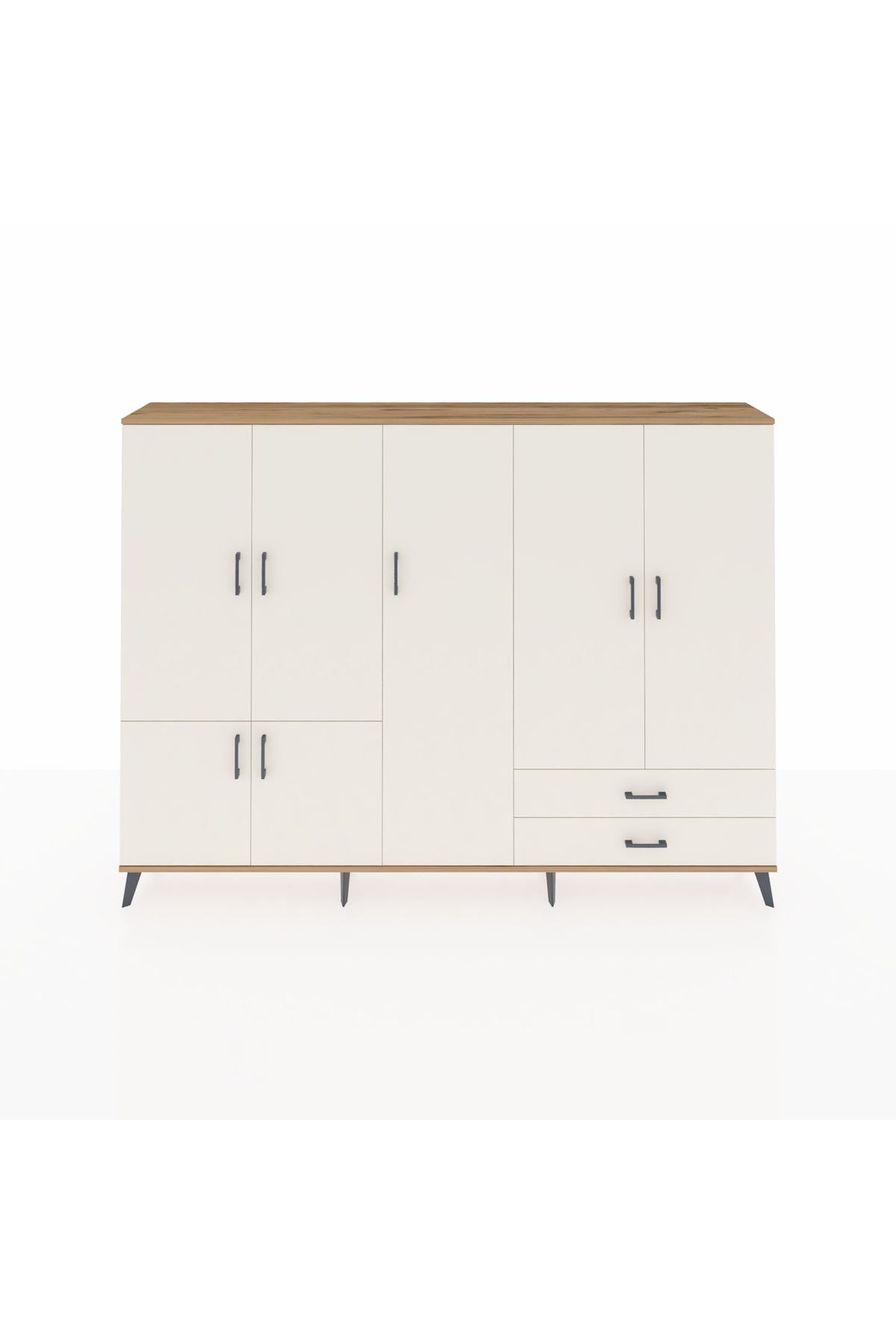 Arges Dolap 12 Raflı 2 Çekmeceli 7 Kapaklı 220x30x163 Çam-Aytaşı