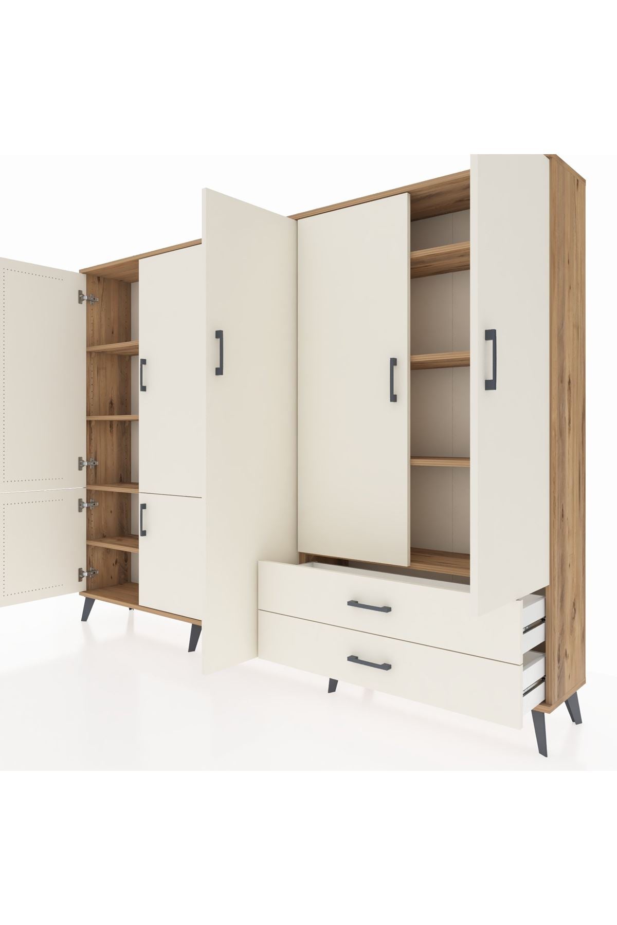 Arges Dolap 12 Raflı 2 Çekmeceli 7 Kapaklı 220x30x163 Çam-Aytaşı