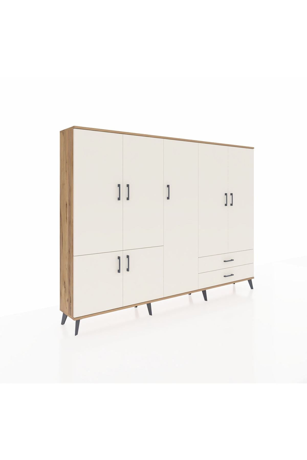 Arges Dolap 12 Raflı 2 Çekmeceli 7 Kapaklı 220x30x163 Çam-Aytaşı
