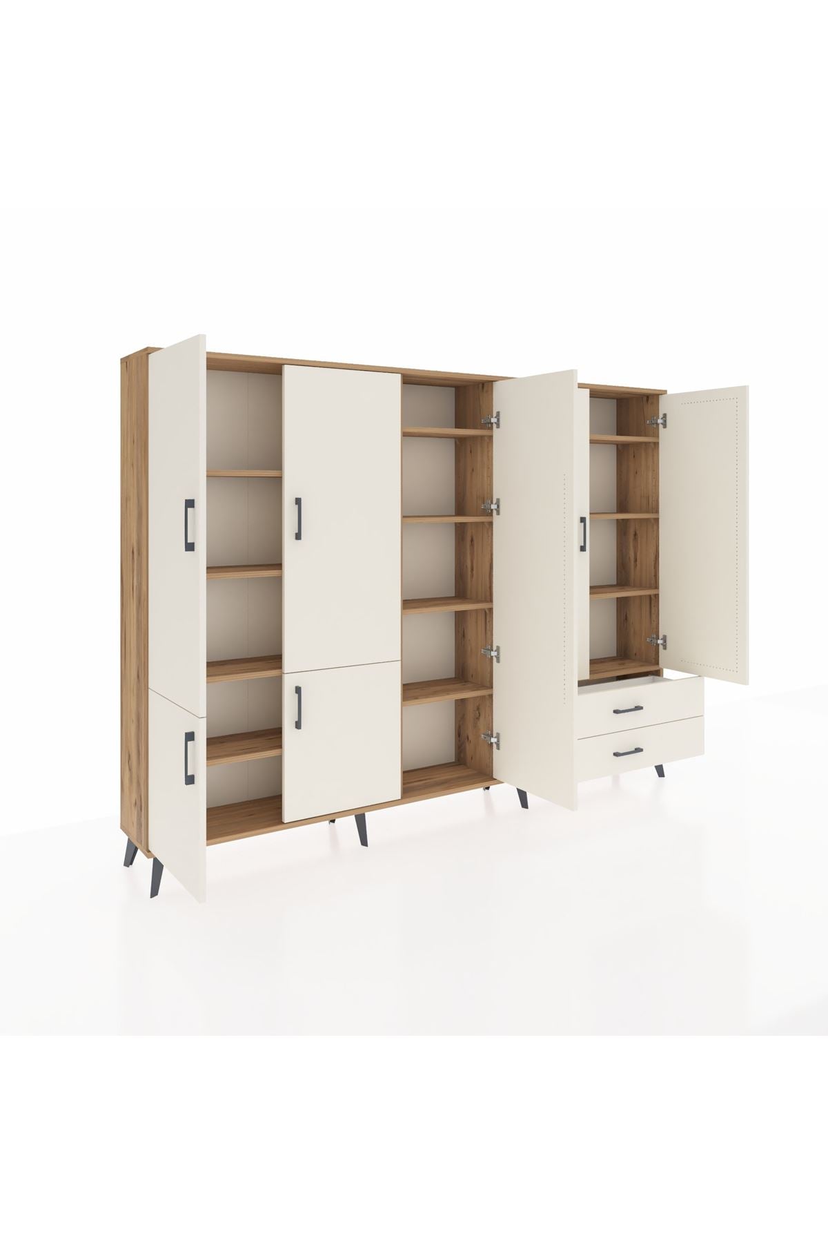 Arges Dolap 12 Raflı 2 Çekmeceli 7 Kapaklı 220x30x163 Çam-Aytaşı
