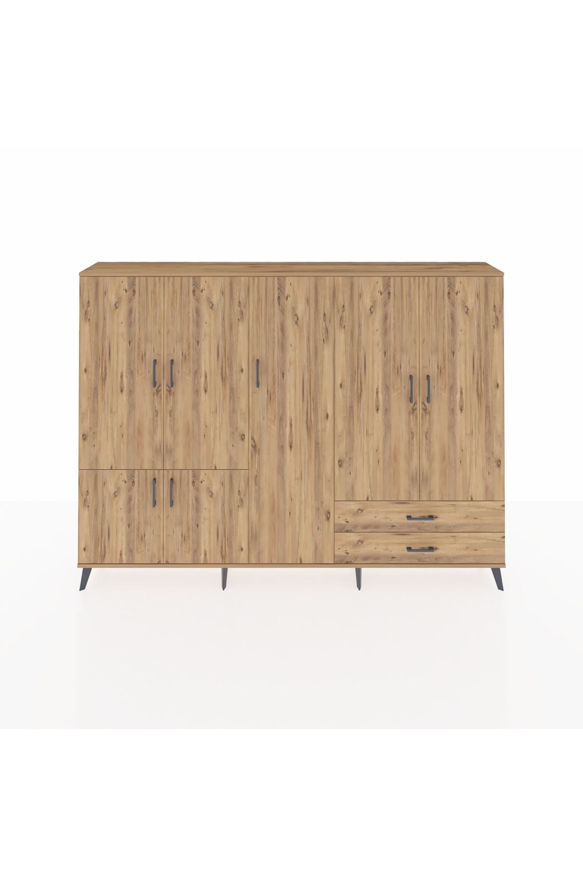 Arges Dolap 12 Raflı 2 Çekmeceli 7 Kapaklı 220x30x163 Çam-Çam