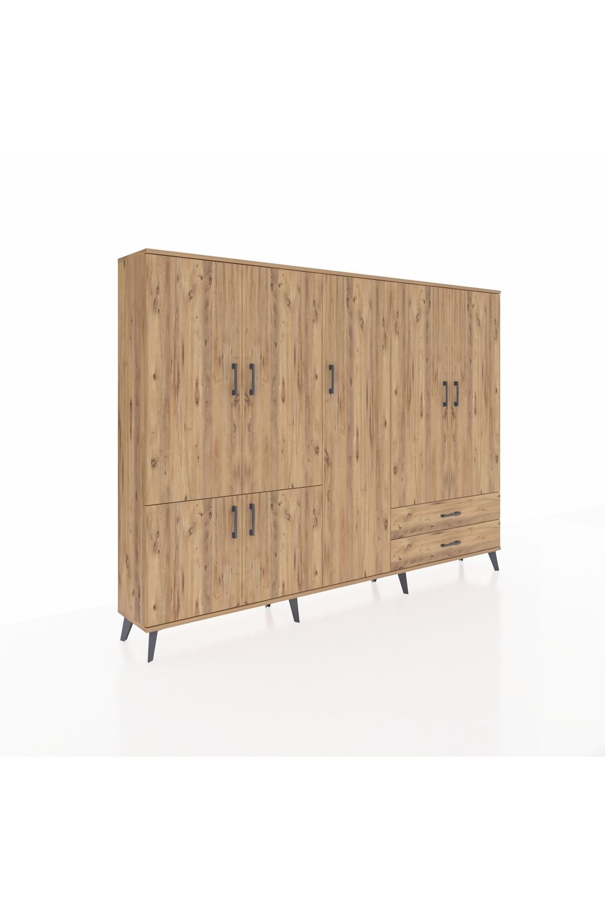 Arges Dolap 12 Raflı 2 Çekmeceli 7 Kapaklı 220x30x163 Çam-Çam