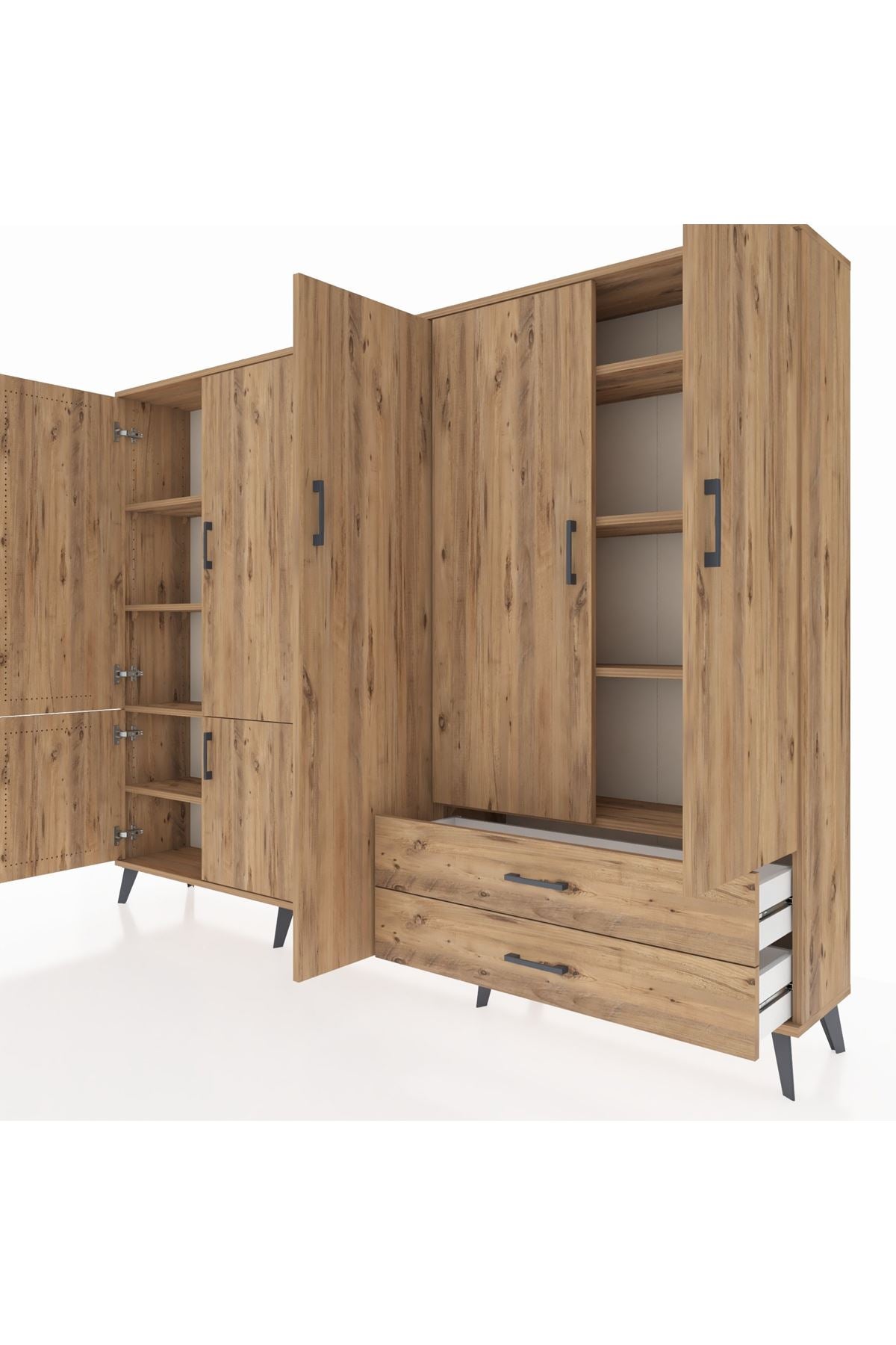 Arges Dolap 12 Raflı 2 Çekmeceli 7 Kapaklı 220x30x163 Çam-Çam