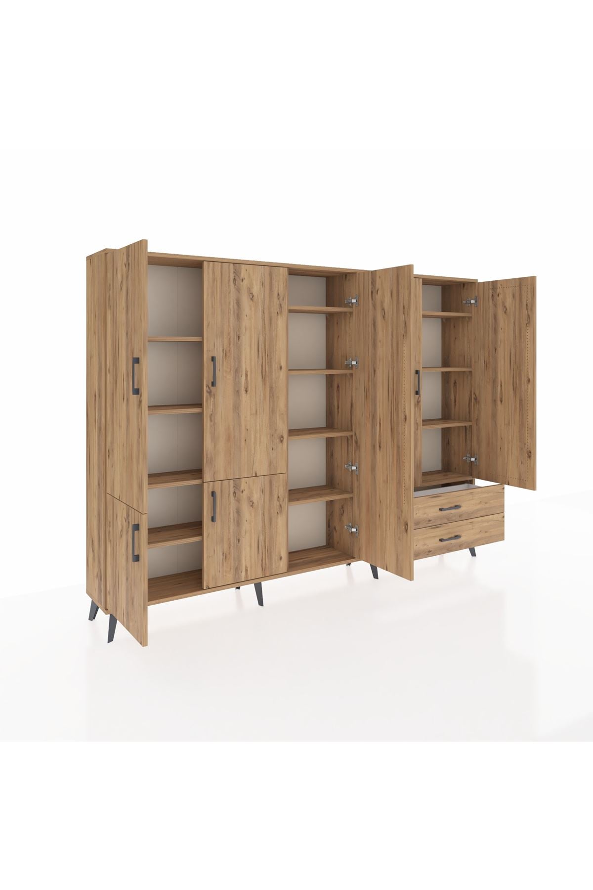 Arges Dolap 12 Raflı 2 Çekmeceli 7 Kapaklı 220x30x163 Çam-Çam