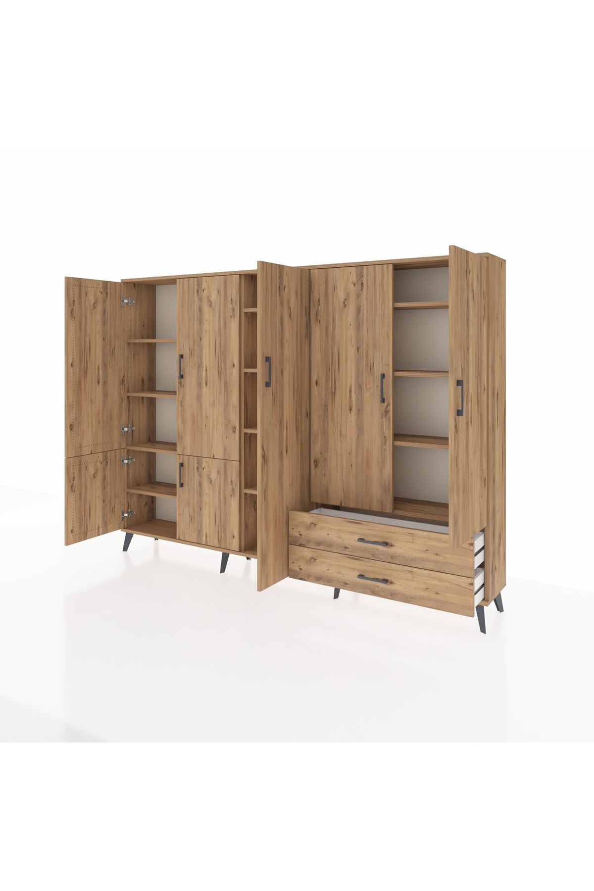 Arges Dolap 12 Raflı 2 Çekmeceli 7 Kapaklı 220x30x163 Çam-Çam