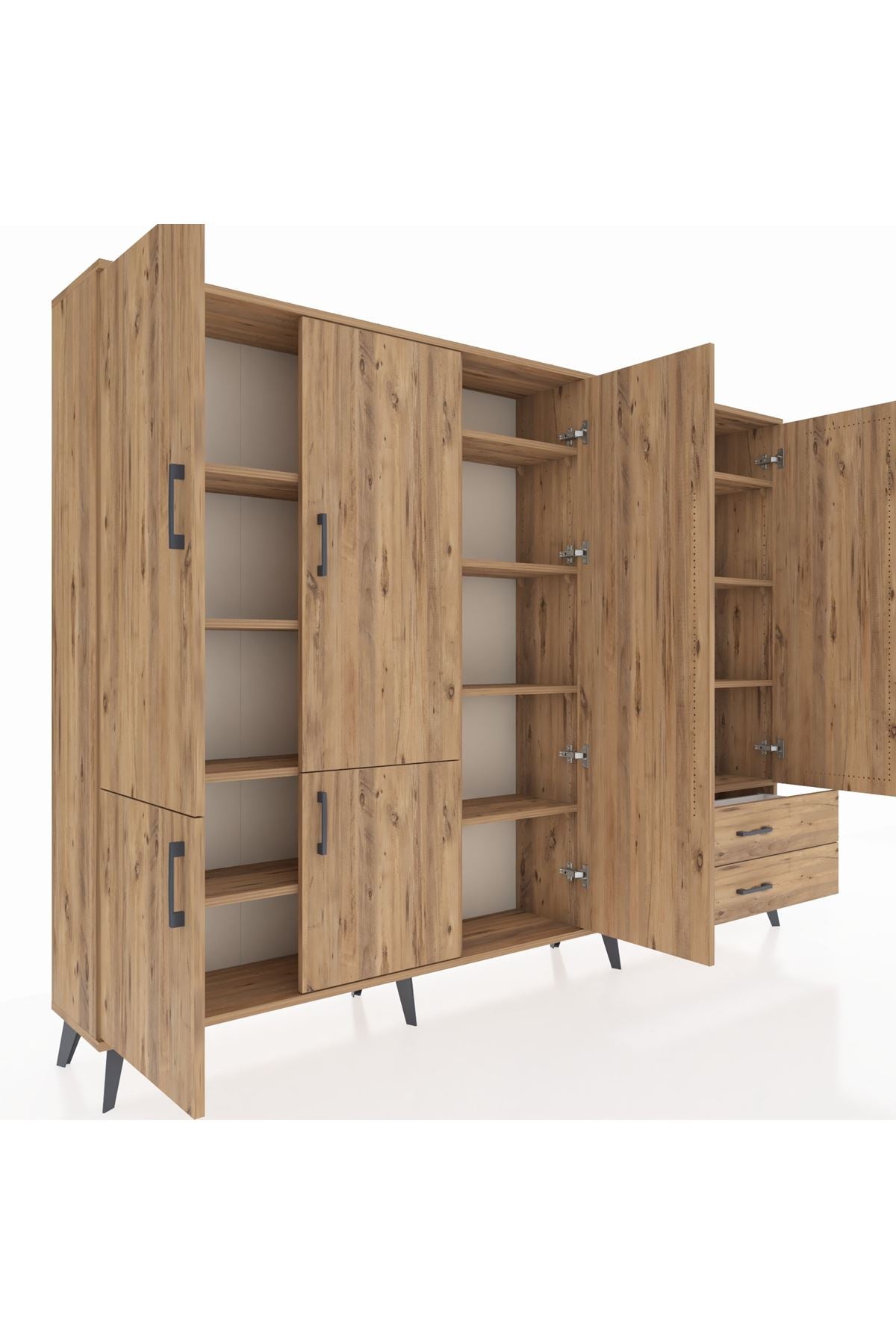 Arges Dolap 12 Raflı 2 Çekmeceli 7 Kapaklı 220x30x163 Çam-Çam