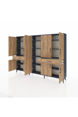 Arges Dolap 12 Raflı 2 Çekmeceli 8 Kapaklı 220x30x163 Antrasit-Çam