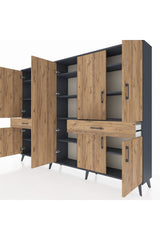 Arges Dolap 12 Raflı 2 Çekmeceli 8 Kapaklı 220x30x163 Antrasit-Çam